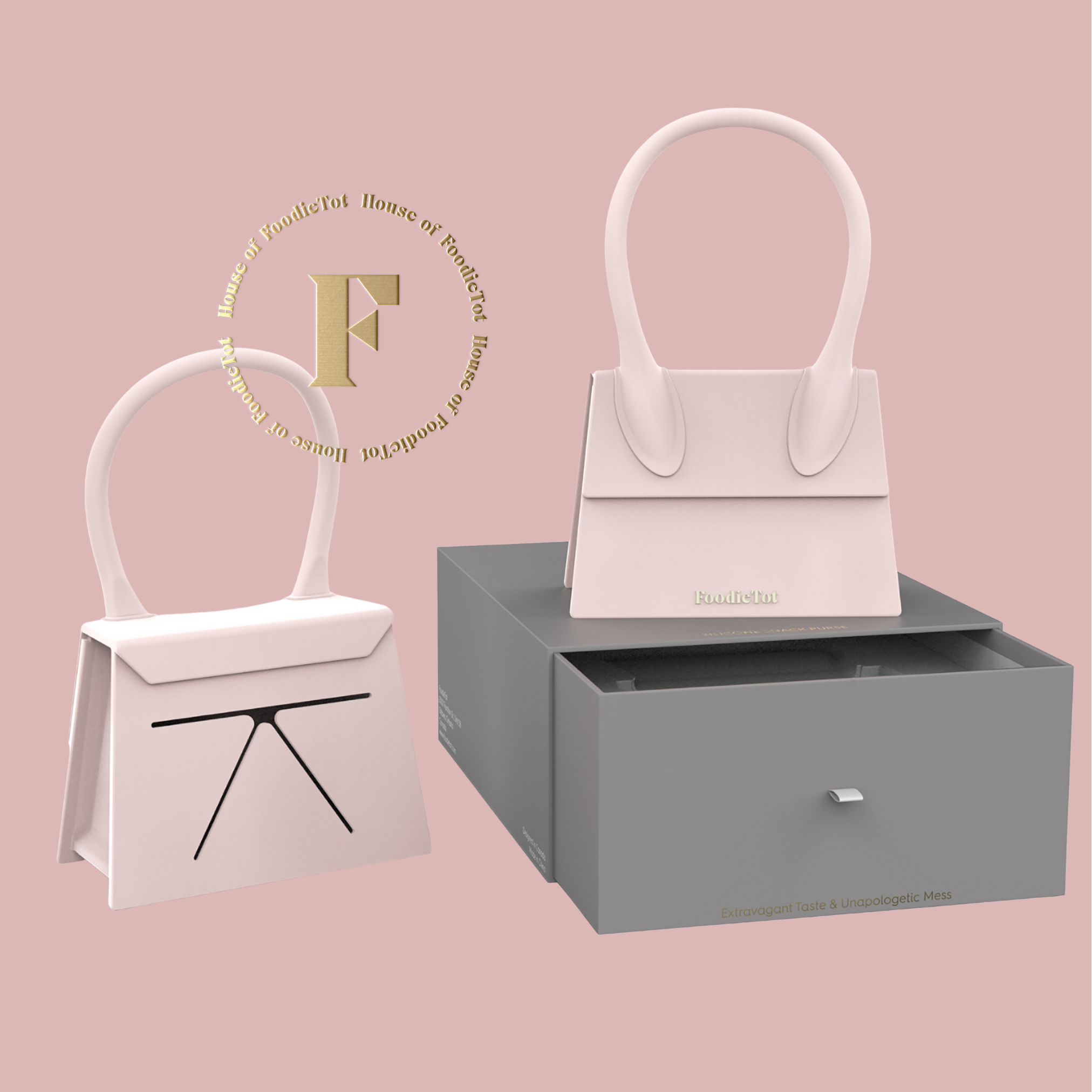 The original FoodieTot Snack Purse in soft pink, a stylish silicone toddler snack container and perfect toddler girl gift.